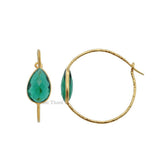 Hammered Silver Earrings - Green Quartz Gemstone Hoop Earrings - Gold Plated 925 Sterling Silver Hoop Earring - 10x14mm Pear - Gift for Her